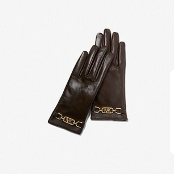 🌟NEW🌟Michael Kors🌟Chocolate Logo Leather Gloves - Picture 1 of 1
